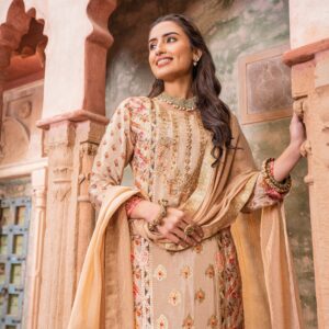 KURTI TROUSER AND DUPATTA BEIGE